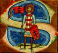 István király hadi díszben, koronával a Képes Krónikában 