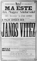 Kacsoh Pongrc: Jnos Vitz. Bemutatja az amerikai magyar szntrsulat, 1905. december 27.