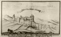 28. Sdostansicht der Burg von Eisenmarkt, Federzeichnung und Aquarell, 1735