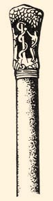 Bírópálca (ezüstözött réz) fejének rajza: Ádám és Éva a paradicsomi almafa alatt (18. sz. vége, Dunapataj, Bács-Kiskun m.) Készítőhely: Baja