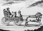 Gyorsjáratú kocsin utazó kereskedők Magyarországon a 16. sz.-ból (Jeremiás Schemel rajza)
