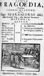A névetlen comico-Tragoedia egyik 18. sz.-i kiadásának címlapja. A játék egyik felvonása folklorizálódva századunkig fennmaradt („Ördögfarsangos” Csíkban)