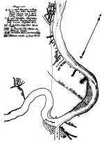 26. ábra. A Mohács és Kölked közti Duna-parti hátat átvágó vízfolyások és mesterséges fokok, 1820
