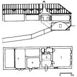 43. ábra. Mélypincés présházas lakóház felmérése, Hejce (Borsod-Abaúj-Zemplén m.): 1. szoba; 2. konyha; 4. istálló; 7. szín