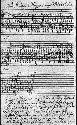 A choral arrangement of the Rkczi-song from the Melodiarium of Srospatak, 1798