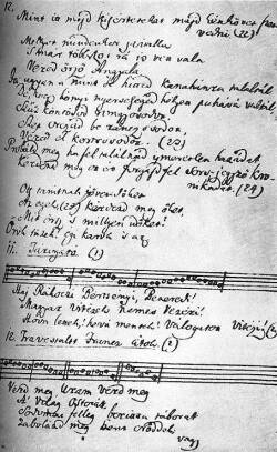 The Rkczi-song, recorded by dm Plczi Horvth, 1813