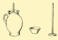 Fig. 149. Earthenware milk-churn with its lid and dasher.