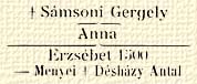 † Smsoni Gergely; Anna; Erzsbet 1500 – Menyei † Dshzy Antal.