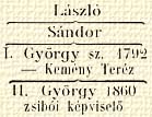 Lszl, Sndor, I. Gyrgy sz. 1792 – Kemny Terz, II. Gyrgy 1860 zsibi kpvisel
