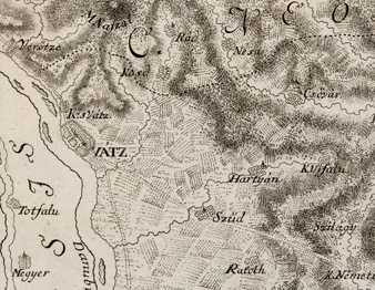 Mapa okresu Pešť, medirytina, 1737